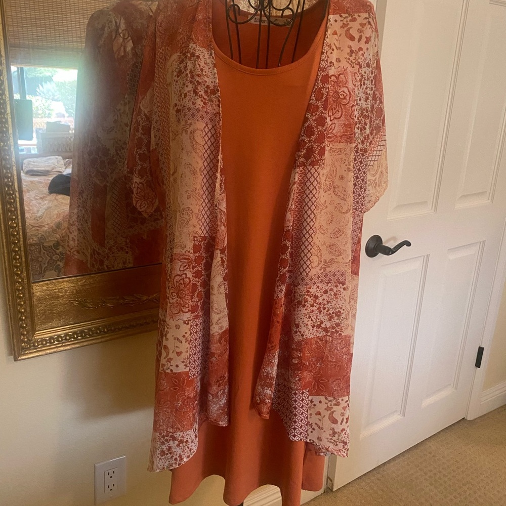Orange Dress with Patchwork Kimono